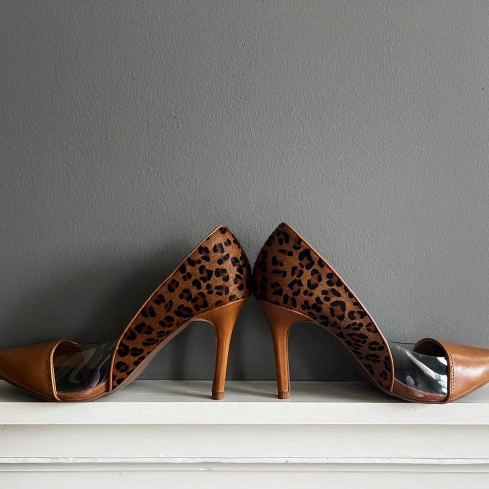 Levity Leopard + Caramel Leather + See-Through Panel Heels Mirage Animal Pumps - Picture 13 of 13